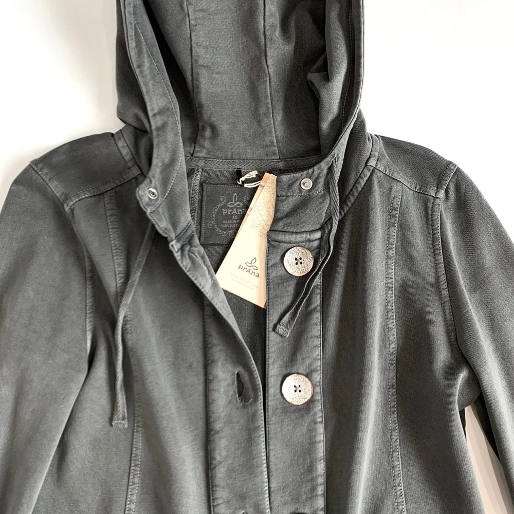 Prana Gray Janelle Button Front Hoodie Jacket Organic Cotton Sweatshirt - Picture 7 of 8